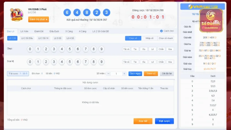 Loại hình VN XSMB 3 phút tại xổ số Vip SODO